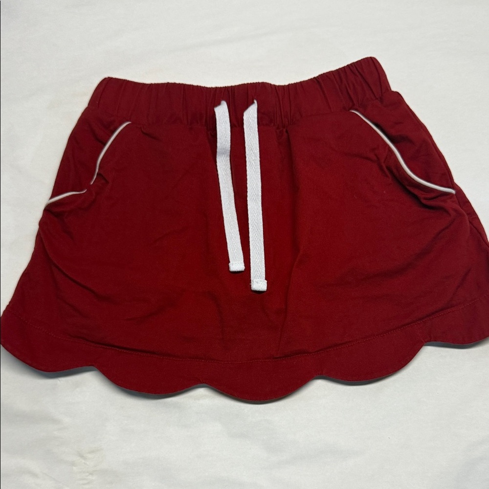 Shrimp and Grits Red Scalloped Hem Skirt with Drawstring